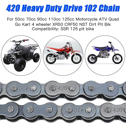 YOXUFA 420 Chain 102 Links for CRF50 XR50 PW80 SSR Tao Tao Coolster 110cc 125cc Pit Dirt Bike 4 Wheeler ATV Quad Kazuma Baja Ice Bear Lifan Kayo NST SDG 50cc 70cc 90cc Go Kart Motorcycle Parts