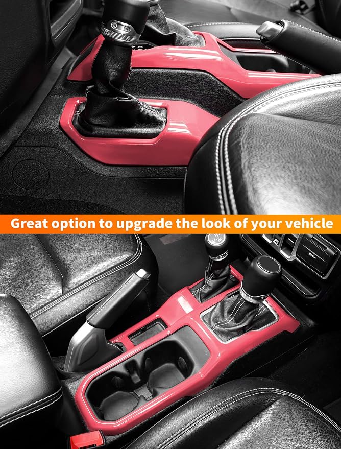 Savadicar Pink Interior Accessories - Gear Shift Panel Trim Set for 2018-Present Jeep Wrangler JL JLU 4XE & Gladiator JT - Solid Color Interior Decor Upgrade Option, 2-Piece