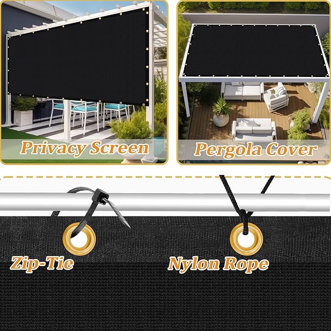 Shade&Beyond Customized Size 11' X 20' Shade Cloth with Grommets, 90% UV Protection UV Protection Mesh Tarp Sun Screens for Patio GN04, Black