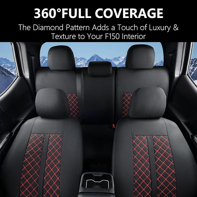 Truckiipa Tacoma Truck Seat Covers Full Set Leather Waterproof Seat Covers Fit for 2005-2015 Toyota Tacoma Double Crew Cab, Full Set, Black&Red