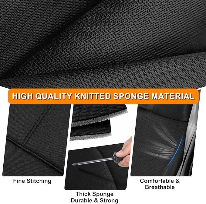 Truck Seat Cover Compatible with 1987-1991 Ford F150 Front Bench with Opening Armrest and Molded Headrest, Black