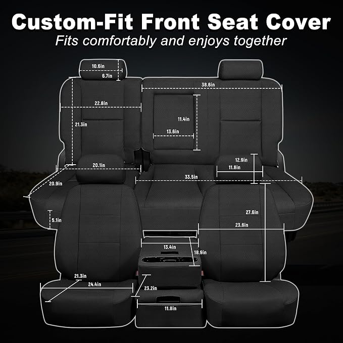 Seat Covers for Chevy Silverado & GMC Sierra 1500/2500HD 2007-2013 Heavy Duty Cloth Protector Interior Accessories，Waterproof & Machine Washable-Black (Front & Rear)