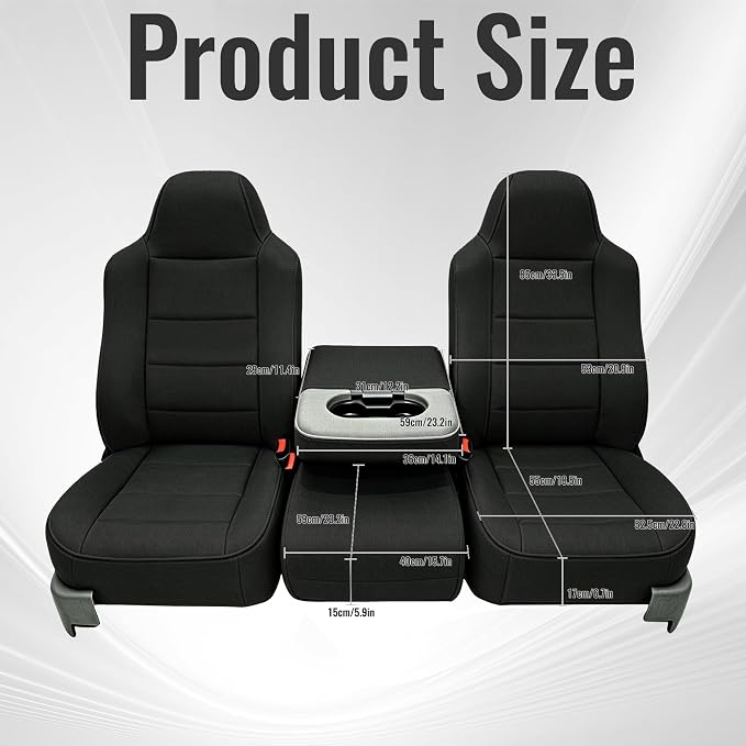 40/20/40 Split Seat with Molded Headrest Front Seat Covers for Ford F250 F350 F450 F550 2002-2010 40/20/40 Split Seat with Molded Headrest and Shoulder, Knitted Fabric Soft Foam - Black