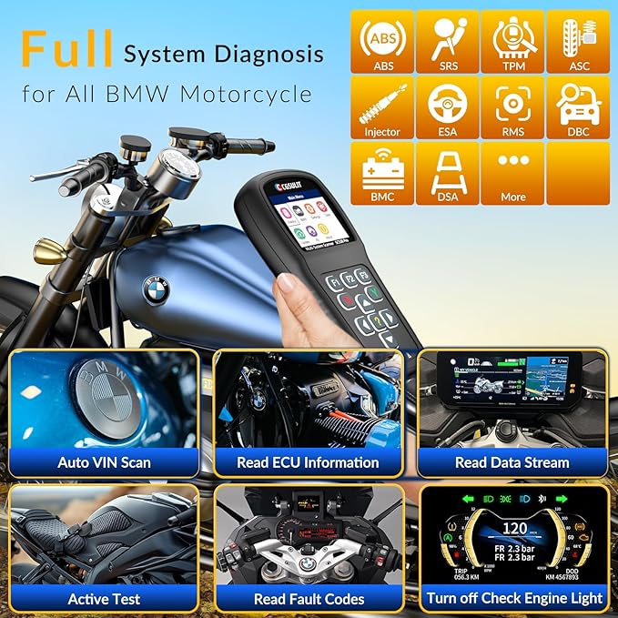 OBD2 Diagnostic Tool for BMW Motorcycles, SC530 Pro Full System Diagnosis Code Reader with Active Tests, Reset & Service Functions (ABS Bleed, ASC, RDC, Throttle, Injector, Transmission & More)