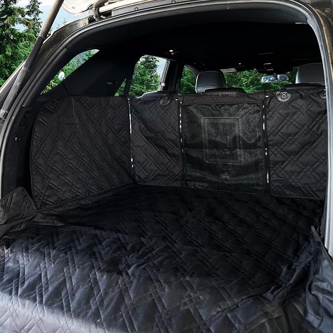 Bulldogology SUV Cargo Liner for Dogs 55"x82" Heavy Duty Complete Pet Trunk Cargo Cover Area - Trunk Cover Car Protector for Dogs Waterproof Nonslip Mat - Dog Cargo Liner SUVs Vans Cars (Large, Black)