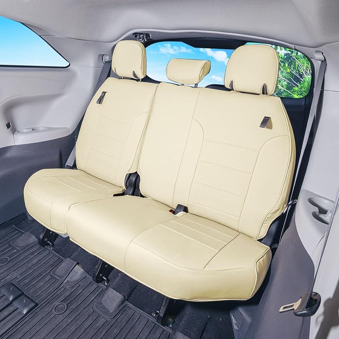 FH Group Custom Fit Car Seat Covers Specifically Made for 2021-2024 Toyota Sienna 7-8 Seater, Faux Leather Automotive Seat Covers - 3rd Row Solid Beige