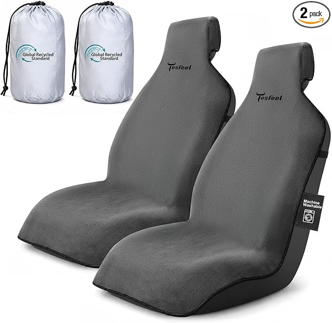 Car Seat Cover Towel 2PCS, 1200g Ultra-Thick Absorbent Terry Cloth Seat Protector for Post-Gym Sweat & Beach, Universal Fit for Sedans SUV Trucks, Machine Washable Interior Protection (Gray)