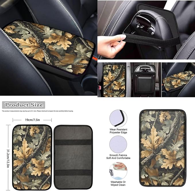 Camouflage Hunting 13 Pcs Car Seat Covers Full Set with Auto Steering Wheel Cover Armrest Cushion Protector Seat Belt Covers Automotive Interior Sets Universal Fit for Cars SUV