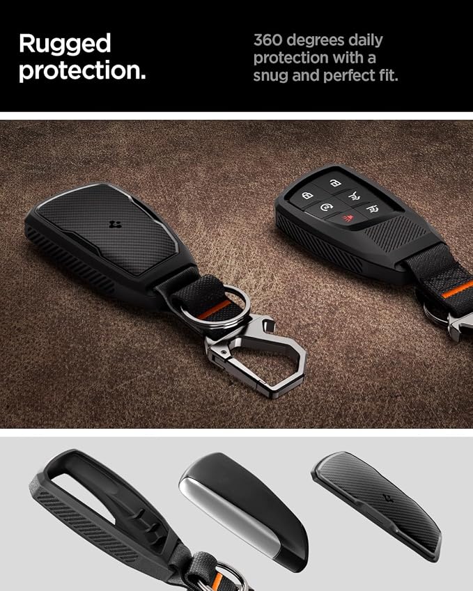 Spigen Rugged Armor Key Fob Cover with Carabiner & Keychain Designed for Ford 3/4/5 Button Smart Key Fobs