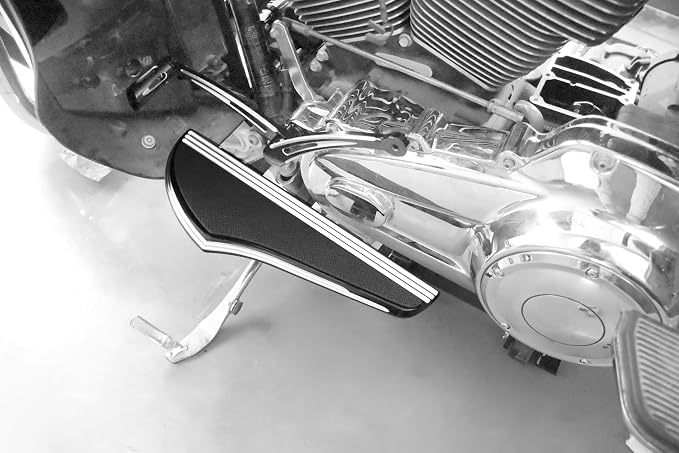 Driver Floorboards Front Foot Boards Style C, Black & White | Fit For Harley 2012-2016 FLD, 1986-2017 Most FL Softail, 1986-later Touring, Non-Slip, CNC Aluminum