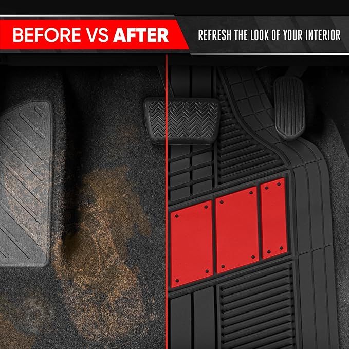 Motor Trend DualFlex Red Floor Mats for Cars & Cargo Mat Full Set - All Weather Front & Rear Rubber Automotive Floor Mats & Cargo Liner for SUV, Car, & Van - Interior Trunk Mat & Floor Cover