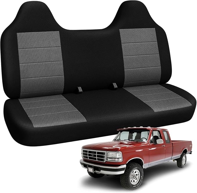 Truck Seat Cover Compatible with 1992-1998 Ford F-150 F-250 F350 Front/Rear Solid Bench with Molded Headrests and NO Center Armrest, XL/XLT/Eddie Bauer/Nite/SVT Lightning/Lariat Seat Cover