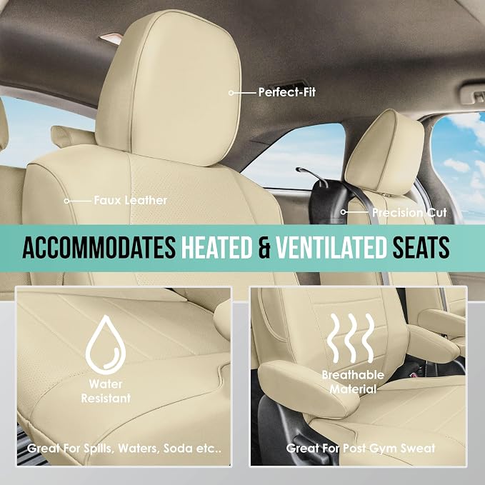 FH Group Custom Fit Car Seat Covers Specifically Made for 2021-2024 Toyota Sienna 7 Seater, Faux Leather Automotive Seat Covers - 2nd Row Solid Beige