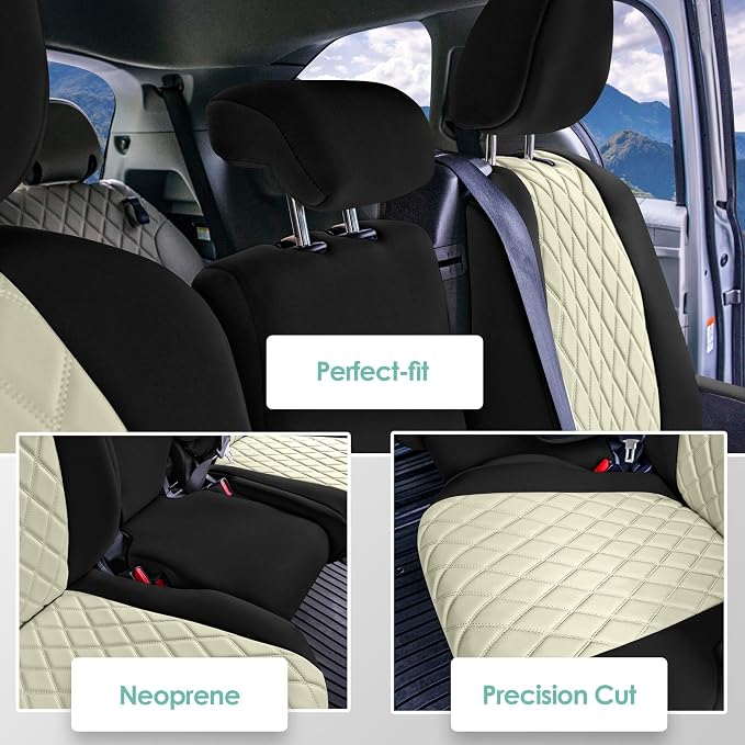 FH Group Custom Fit Car Seat Covers Specifically Made for Toyota Sienna 2021-2024, Beige Ultraflex Neoprene 2nd Row Set Automotive Seat Covers, 8 Seater SUV Seat Covers, Toyota Accessories