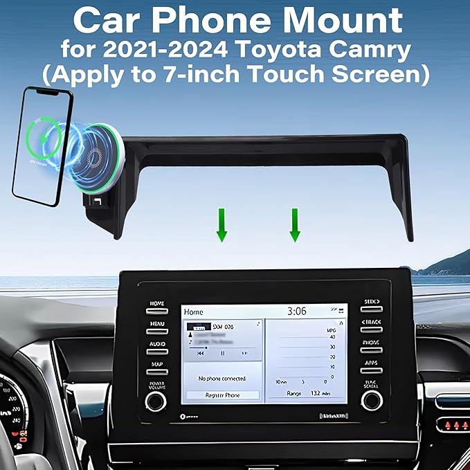 Car Phone Holder for Toyota Camry 2021 2022 2023 2024 Accessories Apply to 7 Inch Touch Screen 15W Fast Wireless Charger Screen Fixed Clip Cell Phone Mount Hands-Free 360 Degree Rotation