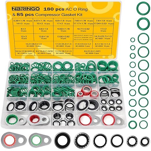 265 Pcs AC O Ring & Gasket Seal Kit for R134a - Durable A/C Compressor Port Seal Washer Kit with Line Seals, Bonded Washers, Condenser & Hose Gaskets for Long-Lasting Performance