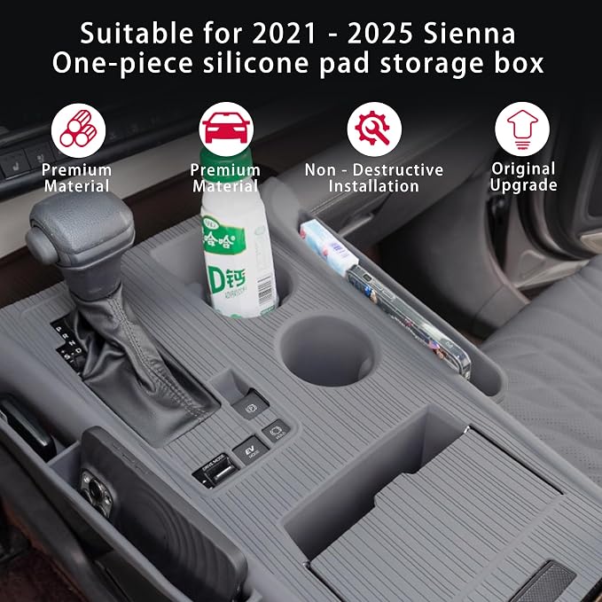 Center Console Cover Organizer Tray for Sienna 2021-2025 2026 Central Control Silicone Gear Shift Panel Trim Cover Interior Storage Box for Sienna Accessories
