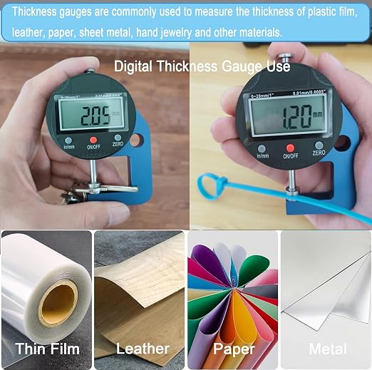 Digital Micrometer Measuring Indicator Measuring Range 0.0005‘’/0.01mm 0-20mm Measuring Indicator, Digital Thickness Gauge for Leather, Paper, Sheet Metal and More.