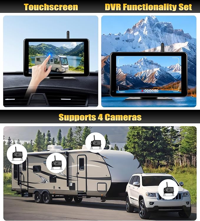 7 Inch Wireless Backup Camera for Car Truck Monitor Digital Signal Stable Front/Rear View Cameras Night Vision IP68 Waterproof for Truck/Car/Pickup/SUV/Tractors/Bus