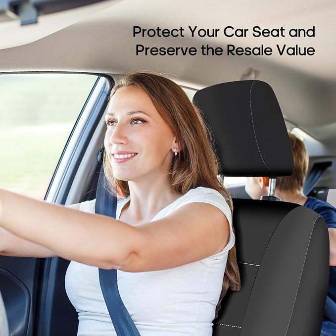 FH Group Car Seat Covers Full Set Neoprene - Universal Fit, Automotive Low Back Front Seat Covers, Airbag Compatible, Split Bench Rear Seat, Washable Seat Cover for SUV, Sedan Black