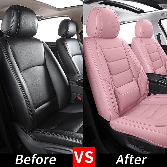 Pink Leather Car Seat Covers Front Seat Breathable Seat Protectors Waterproof Automotive Seat Covers Universal Fit for Most Cars SUVs Trucks Vehicles
