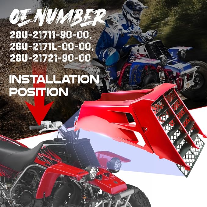 Red Plastic Gas Tank Side Covers with Grill, Compatible with Yamaha Banshee 350 1987-2006, 2-PC Set, OE 2GU-21721-60-00, 2GU-21711-60-00, 2GU-2171L-00-00, C0209006