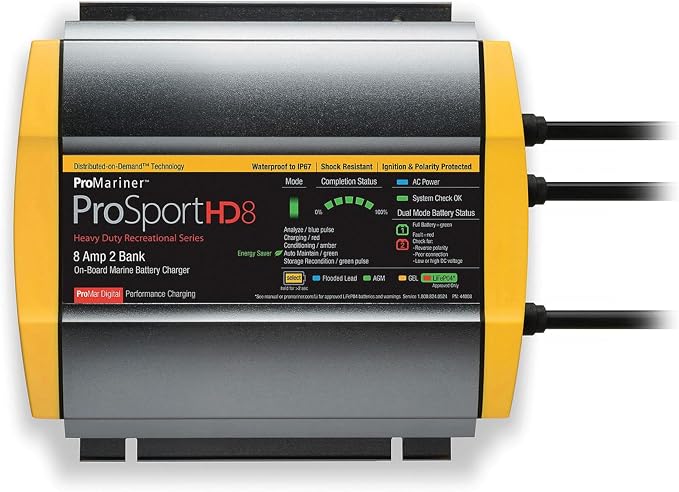 ProMariner 44008 ProSport HD Waterproof Marine Battery Charger, 8 Amp, 2 Bank