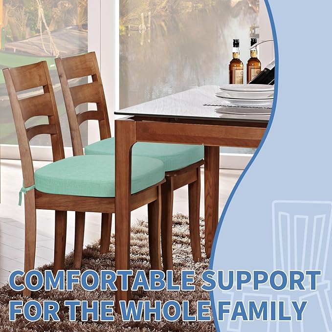 BUYUE Thickened 2.5" Friendly Woven Fabric Dining Chair Cushion, U-Shape High Density Foam Comfortable Chair Pad for Kitchen, Slip Resistant Indoor Seat Cushion (1 Piece, Light Green)