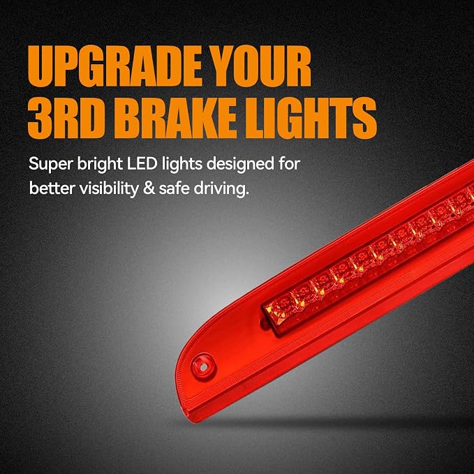 Third 3rd Brake Light LED for 2002-2010 Ford Explorer, 2008-2012 Ford Escape High Mount Rear Brake Lights Assembly, Waterproof Center Cab Lamp Stop Light (RED)