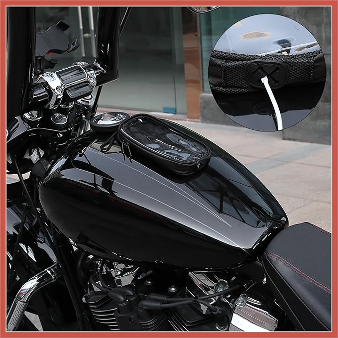 ACROPIX Universal 7'' Magnetic Tank Bag with Headphone Hole PU Leather Waterproof Motorbike Saddlebag for Motorcycle Car Parts