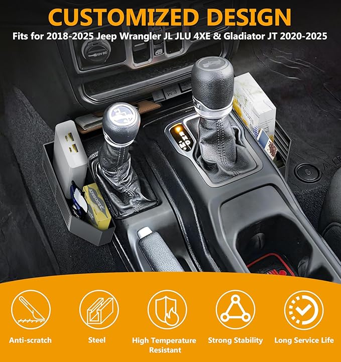 Eamplest Upgrade Magnetic Metal Gear Shift Center Console Organizer for Jeep Wrangler JL JLU 4XE 2018-2026 & Gladiator JT 2020-2026 Accessories Storage Box Tray, US Flag Log (Not for JK/JKU)