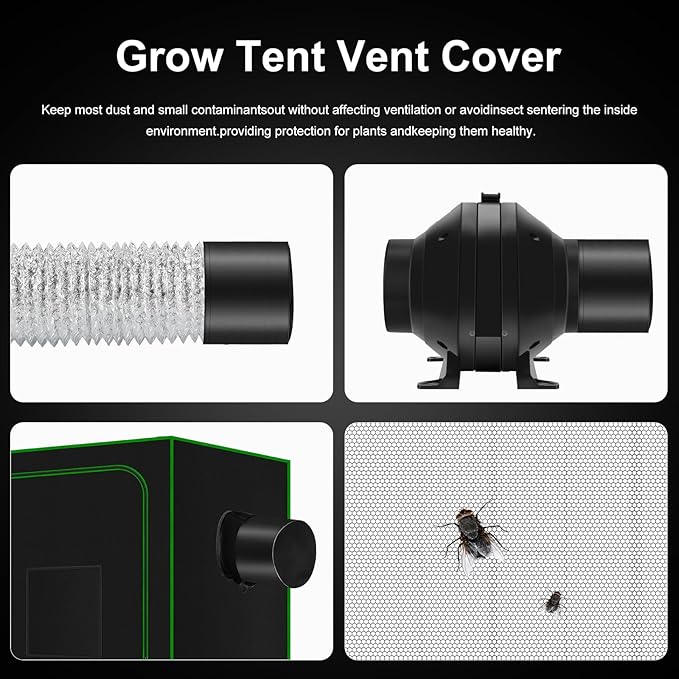 MELONFARM 4 Inch Air Carbon Filter Smelliness Control with Australia Virgin Charcoal, Odor Removal for Grow Tent, Inline Fan, 8' Ducting, Cooling & Vent Cover Included, Insulated Flange 4" x 11"