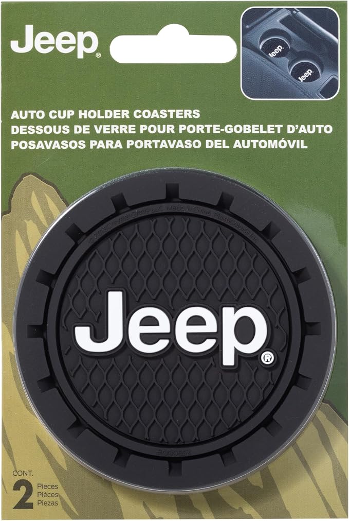 Plasticolor 008886ZA1 Jeep Wrangler License Plate Frame Grill Key Chain and 2pc Auto Coaster Assortment - 4 piece kit