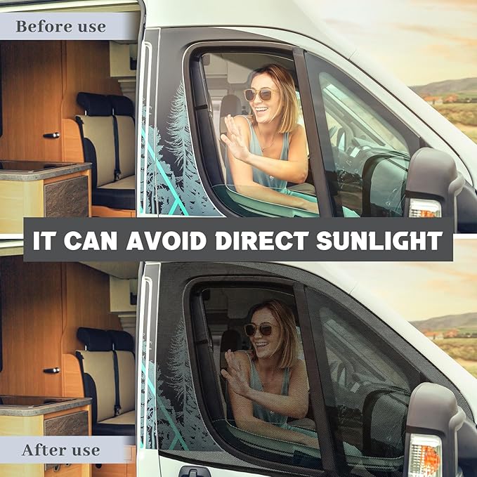 Yahenda Van Window Bug Screen 47 x 33 Inches Universal Cars Sun Protection Net Breathable Mesh Car Window Covers Car Shades for Front Windows Magnetic Suction Privacy Protection for Van SUV Cars