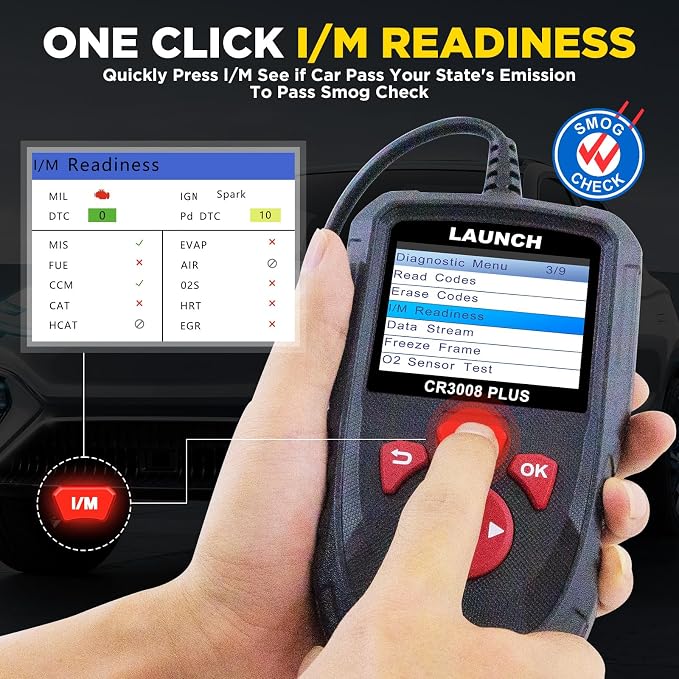 LAUNCH Professional OBD2 Scanner Diagnostic Tool CR3008 Plus,One-Click I/M,Lifetime Update Code Reader,Enhanced Check Engine Code Reader OBDII Car Scan Tool for All Vehicles After 1996,Battery Test