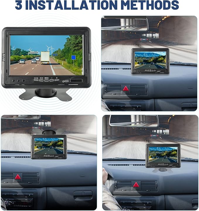 EWAY 7 Inch TFT LCD Monitor Quad Split View HD Full Color 7" Display Screen RCA Video Inputs Supports 4 Channels for Front Rear Side Backup Camera Rearview Reverse Reversing with Remote Control