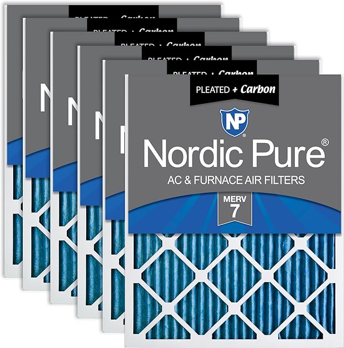 Nordic Pure 14x20x1 (Actual Size: 13 1/2 x 19 1/2 x 3/4) Pleated Air Filters MERV 7 Plus Carbon 6 Pack