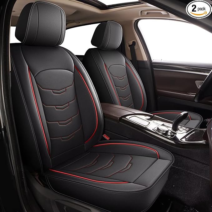 Car Seat Covers Fit for Ford Escape 2001-2026 Front Set Luxury Leather Seat Cushion Waterproof Automotive Seat Protectors(2 Seat, Black&Redline)