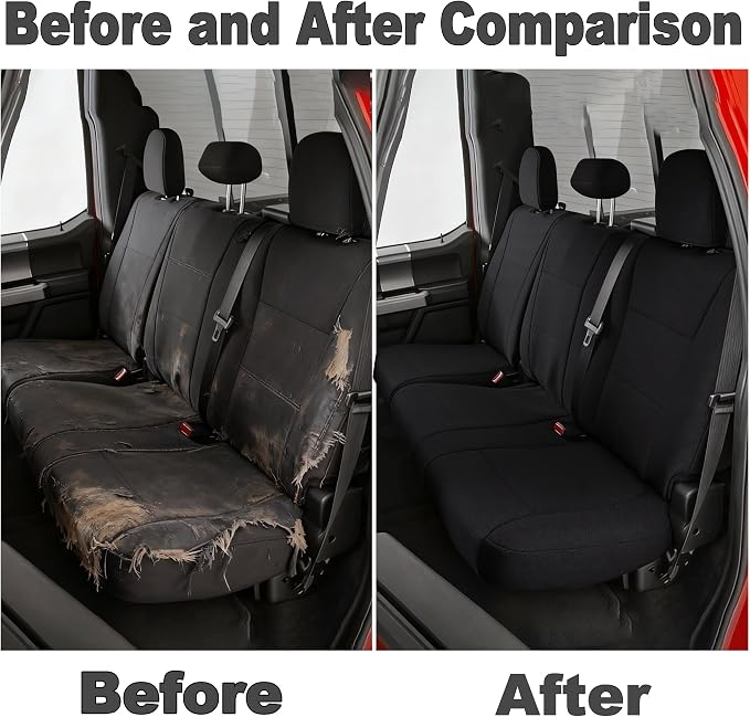 Custom Split Bench Seat Covers for Ford F150 XLT/Lariat 2014 F250 F350 F450 F550 XLT/Lariat 2015-2021 Heavy Duty Cloth Protector Interior Accessories，Waterproof & Machine Washable - Black