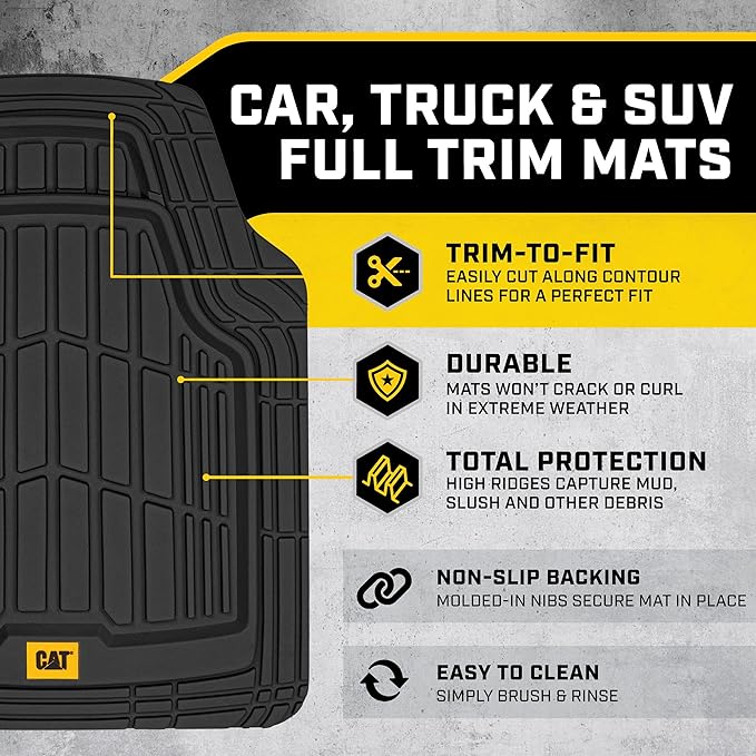 BDK Cat® CAMT-1003 (3-Piece) Deep Dish Rubber Car Floor Mats with Trunk Cargo Liner, Heavy Duty All Weather Trim to Fit Front & Rear Combo Set for Car Sedan SUV Van