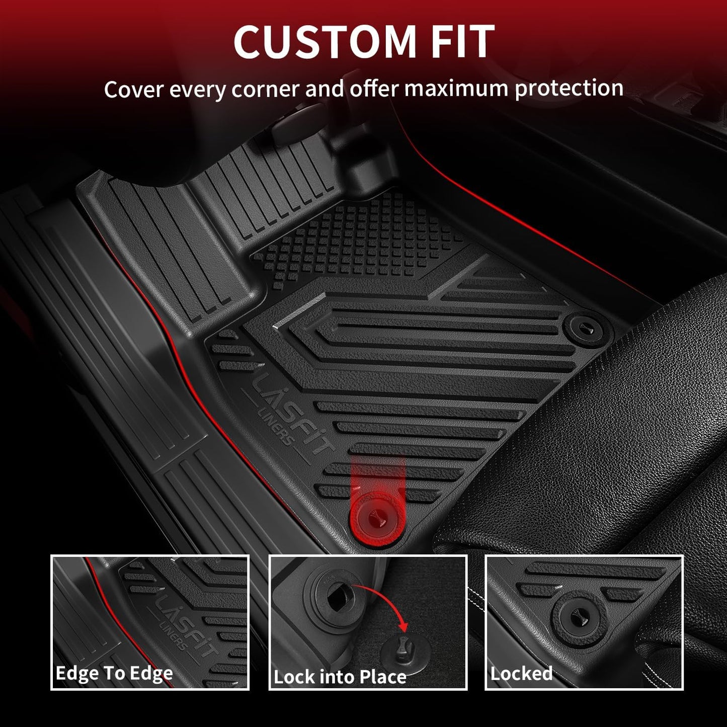 LASFIT Floor Mats and Trunk Mat for Honda Accord Sedan 2023 2024 2025 2026 (Include Gasoline & Hybrid), All Weather TPE Floor Liners 1st & 2nd Row & Cargo Mat Full Set, Black