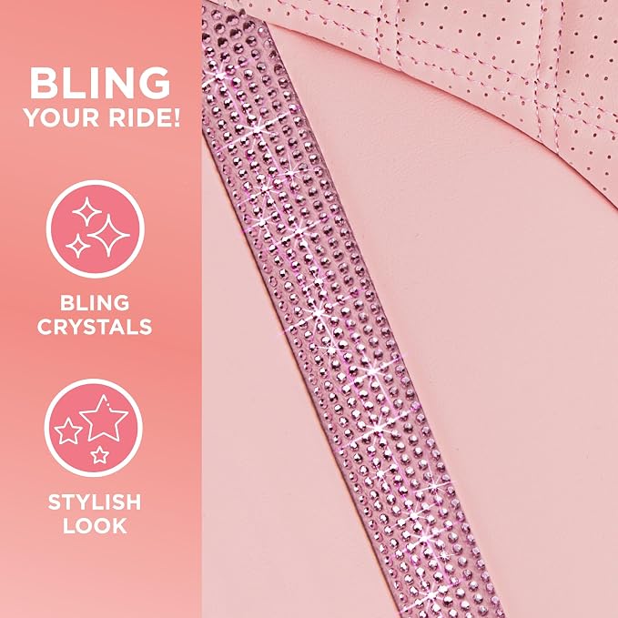 MotorBox Car Seat Covers for Women, Sparkle Series Diamond Stitched Leather Seat Covers, PU Leatherette Front Pink Seat Covers with Rhinestone Crystal Bling Accents