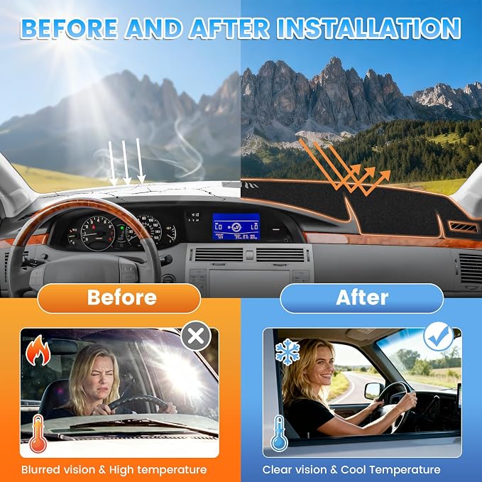 KUST Black Dash Cover Compatible with Toyota Avalon 2005-2010 Dashboard Cover Accessories for Avalon Non-Slip Polyester Dashboard Mat Custom Fit Center Console Sunshield Protector No Glare