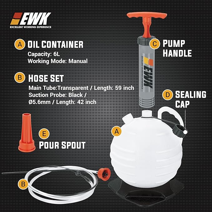 EWK 6L Vacuum Oil Extractor Pump, Portable Fluid Extractor Oil Change Pump for Automotive, Marine Boat, Jet Ski, Fast Oil Change & Quick Drain Fluid Transfer Pump