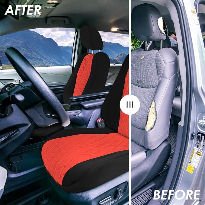 FH Group Custom Fit Car Seat Covers Specifically Made for Toyota Sienna 2021-2024, Red Ultraflex Neoprene Front Set Automotive Seat Covers, 7-8 Seater SUV Seat Covers, Toyota Accessories