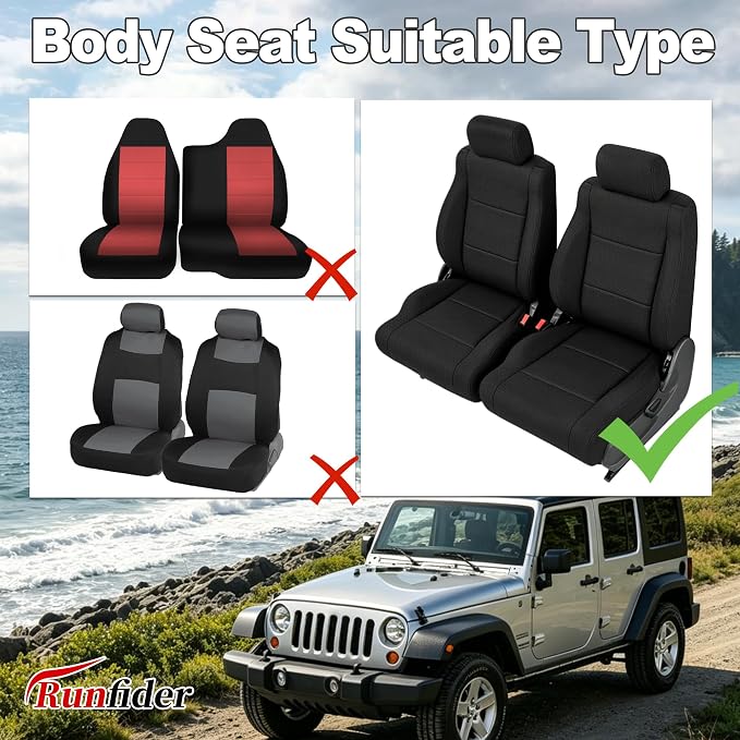 Custom Seat Covers for Jeep Wrangler Unlimited 4-Door 2008 2009 2010 Heavy Duty Cloth Protector Interior Accessories，Waterproof & Machine Washable, Foam Padded - Black（Front）
