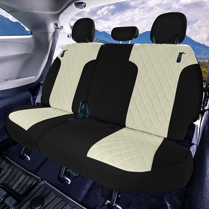 FH Group Custom Fit Car Seat Covers Specifically Made for Toyota Sienna 2021-2024, Beige Ultraflex Neoprene 3rd Row Set Automotive Seat Covers, 7-8 Seater SUV Seat Covers, Toyota Accessories