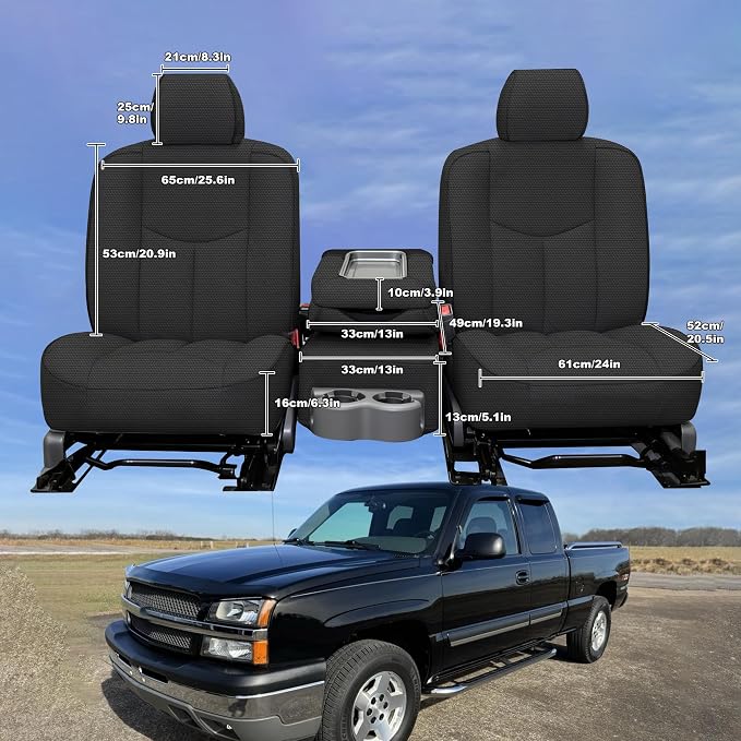 Seat Covers for Chevy Silverado & GMC Sierra 1500 1999 2000 2001 2002 2003 2004 2005 2006 Heavy Duty Cloth Protector Interior Accessories，Waterproof & Machine Washable-Black (Front)