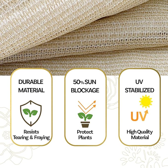 Alion Home HDPE 50% Sun Block Garden Netting Mesh - Beige (6'x10', Beige)