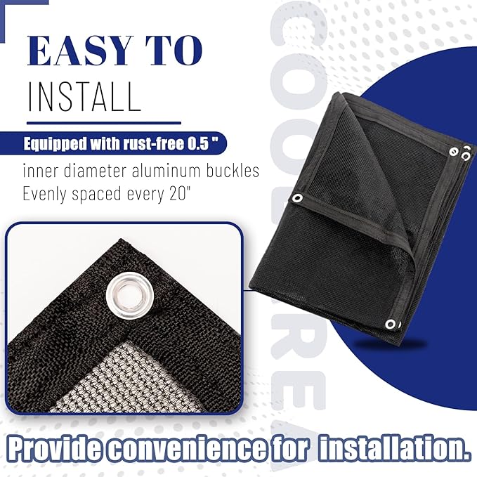 Cool Area 60-70% Shade Cloth 6x22FT Heavy Duty Knitted Mesh Tarp with Grommets Mesh Screen for Patio Canopy Garden Porch Greenhouse Pools Dog Kennel Black(Custom Size)